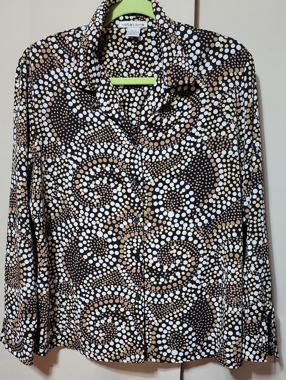 Notations Vintage Look Brown, White & Tan Dot-Print Button Down Shirt